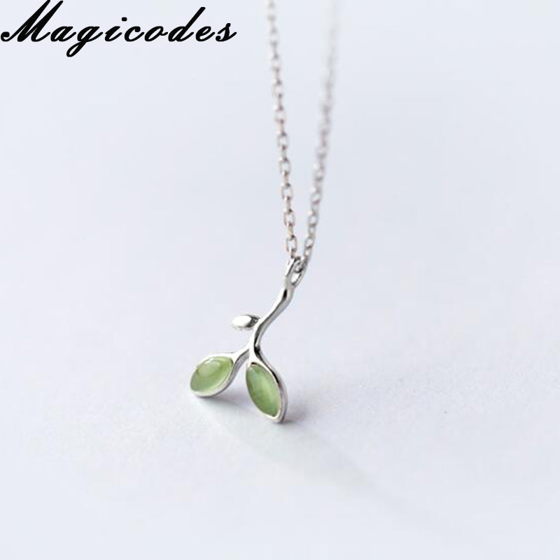 Magicode 925 Sterling Silver Women Necklace Pendants Pendants Romantic Leaf Original Design Tree Simple Fashion Jewelery D2798