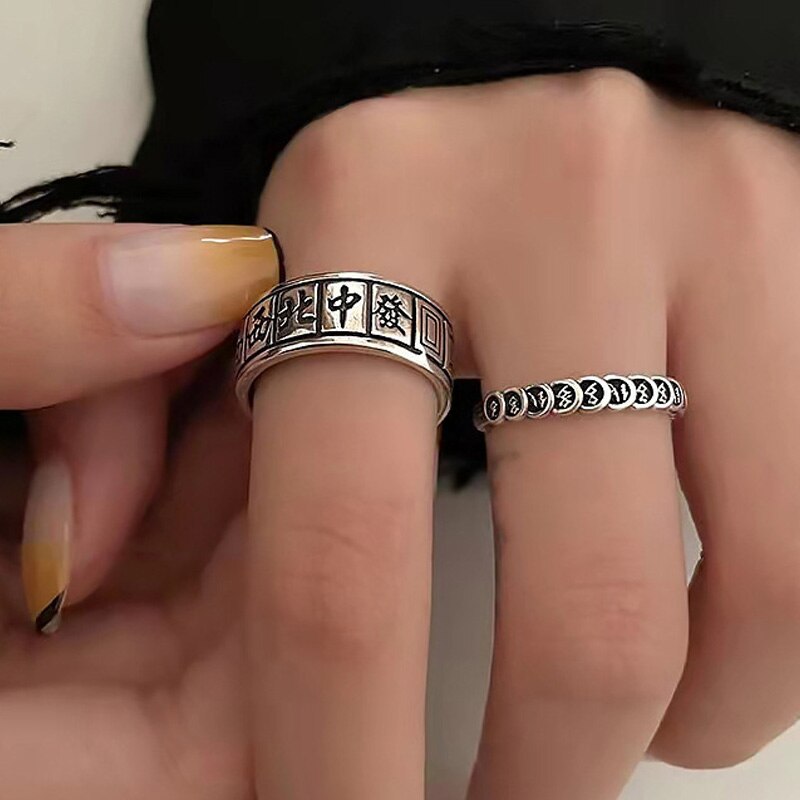 Mahjong Personalized Gift Silver Female Ring Engagement   Items For Business Jewelry y2k Accessories GaaBou
