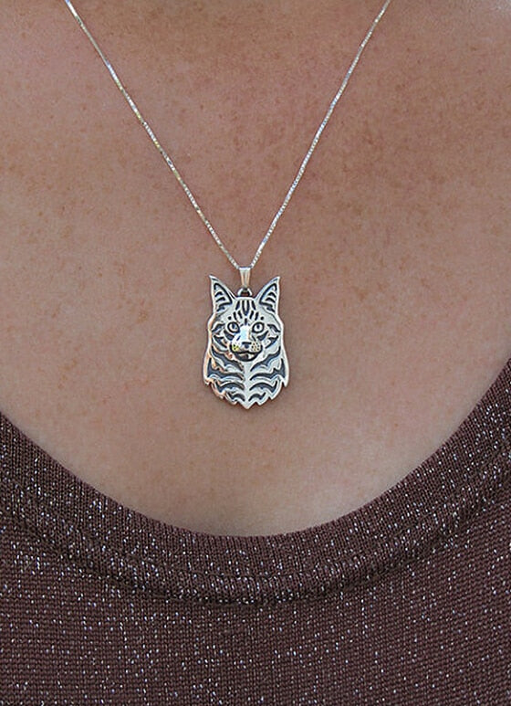 Maine Coon Cat necklace  Handmade necklace Carved hollow pendant jewelry golden colors plated fast delivery