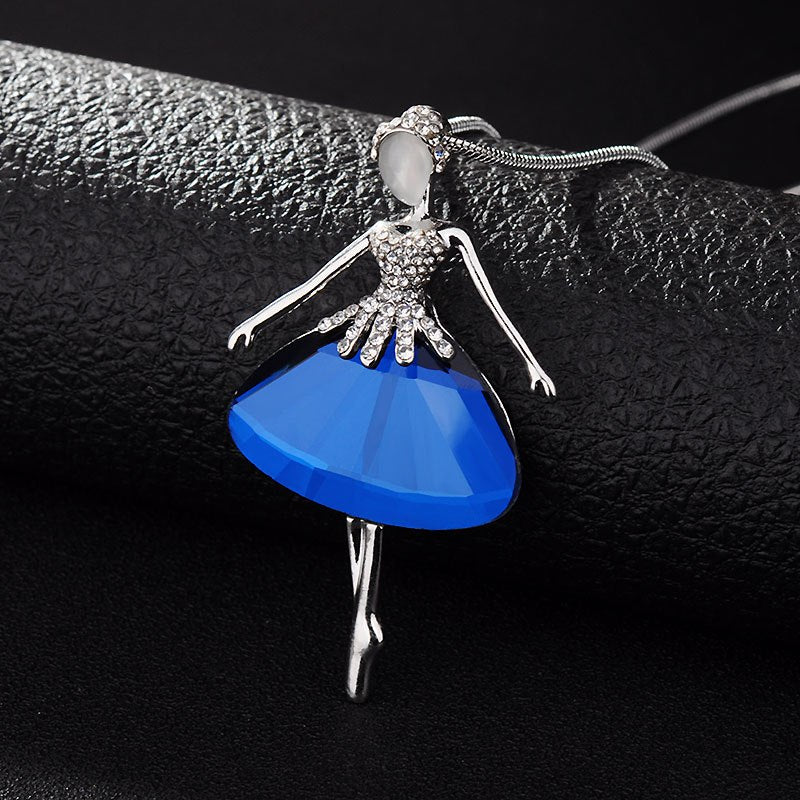 Mainstream charm Silver Ballet girl Crystal opal Personality angel sweater chain Necklace for women girl Fine jewelry pendant