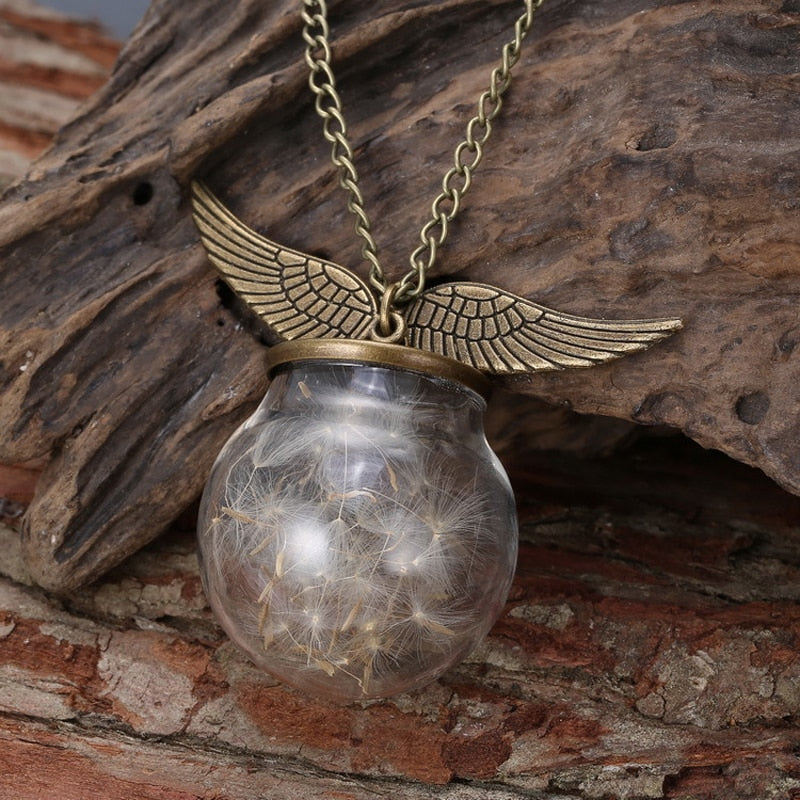 Make A Wish Glass Bead Orb Natural dandelion seed in glass long necklace Glass bottle necklace Necklace jewelry