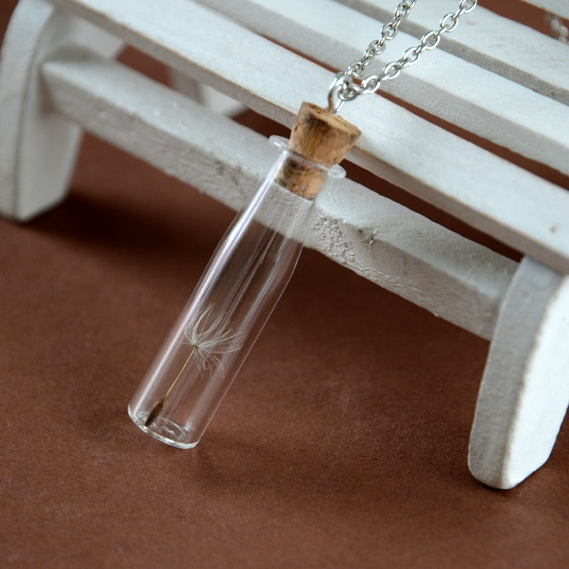 Make A Wish Glass Bead Orb Natural dandelion seed in glass long necklace Glass bottle necklace Necklace jewelry