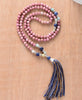 Mala Necklace Unique Rhadonite Stone with Colorful Tassel 108 Beads Necklace Bohemia String Knotted Women Yoga Necklace