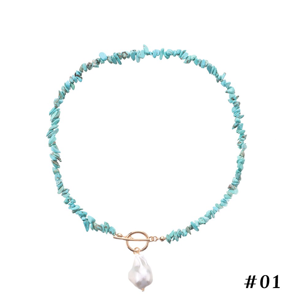 Malachite Alloy Pearl Turquoises Women Necklace Retro Green Color Stone Pendant Necklace Accessories