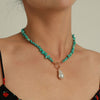 Malachite Alloy Pearl Turquoises Women Necklace Retro Green Color Stone Pendant Necklace Accessories