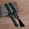 Malachite & Black Onyx & Volcanic Stone 108 Mala Beads Knotted Long Necklace Women Charm Tassel Jewelry Friendship Gift