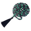 Malachite & Black Onyx & Volcanic Stone 108 Mala Beads Knotted Long Necklace Women Charm Tassel Jewelry Friendship Gift