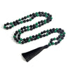 Malachite & Black Onyx & Volcanic Stone 108 Mala Beads Knotted Long Necklace Women Charm Tassel Jewelry Friendship Gift