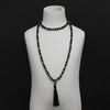Malachite & Black Onyx & Volcanic Stone 108 Mala Beads Knotted Long Necklace Women Charm Tassel Jewelry Friendship Gift