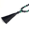 Malachite & Black Onyx & Volcanic Stone 108 Mala Beads Knotted Long Necklace Women Charm Tassel Jewelry Friendship Gift