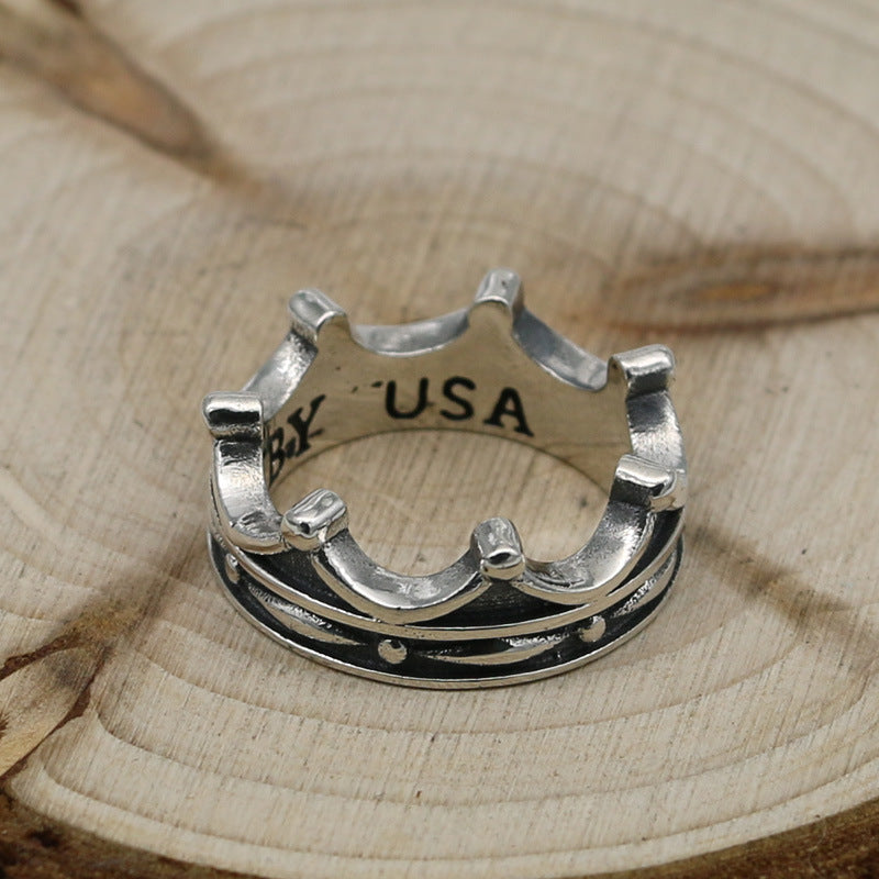 Male 925 Sterling Silver Crown Ring Female Personality Punk Gothic Style Jewelry Fashion People Retro Thai Silver Ring