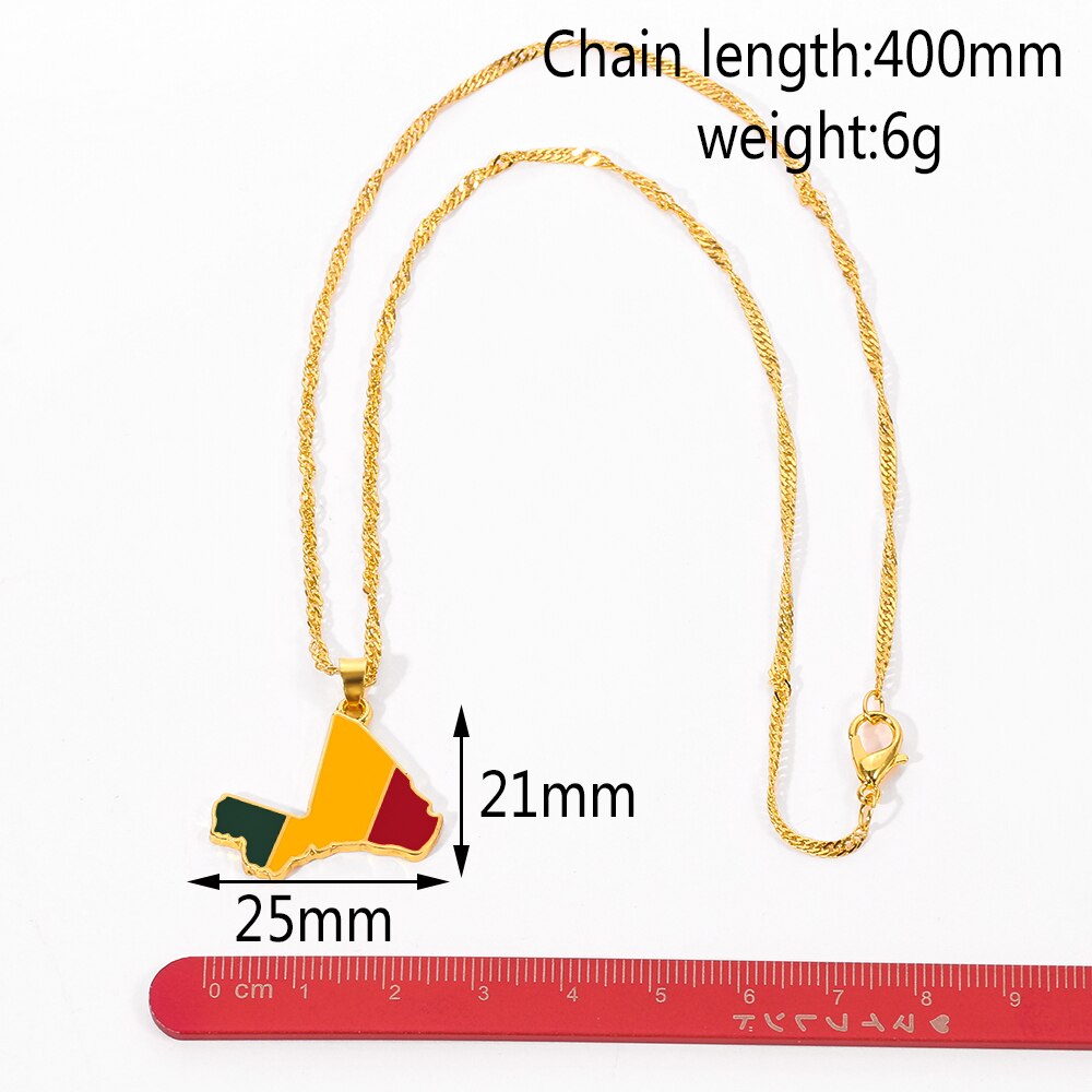 Mali Map & Flag Pendant Necklaces for Women Men Gold Color Ethnic Jewelry Colorful Enamel Republic of Mali Pendant