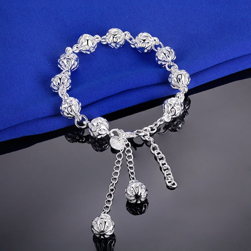 Man 925 Stamp Silver Color Chain Hollow 10mm Ball Bracelets Beads Bangles Party Retro Jewelry Accessories For Women Christmas