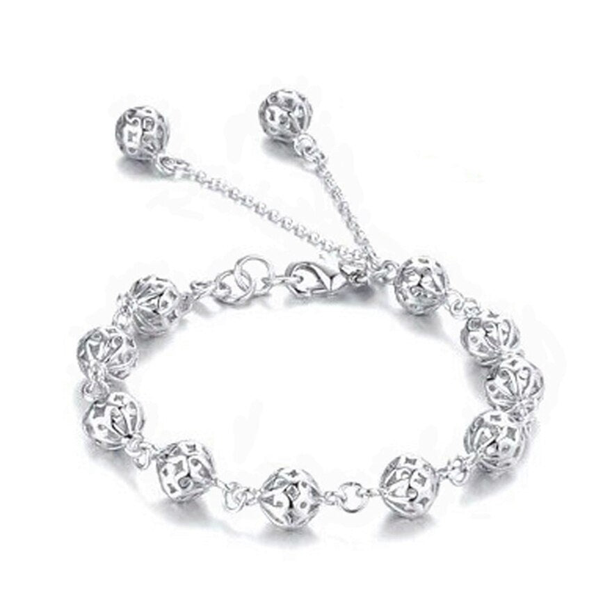 Man 925 Stamp Silver Color Chain Hollow 10mm Ball Bracelets Beads Bangles Party Retro Jewelry Accessories For Women Christmas