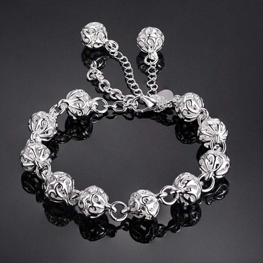 Man 925 Stamp Silver Color Chain Hollow 10mm Ball Bracelets Beads Bangles Party Retro Jewelry Accessories For Women Christmas
