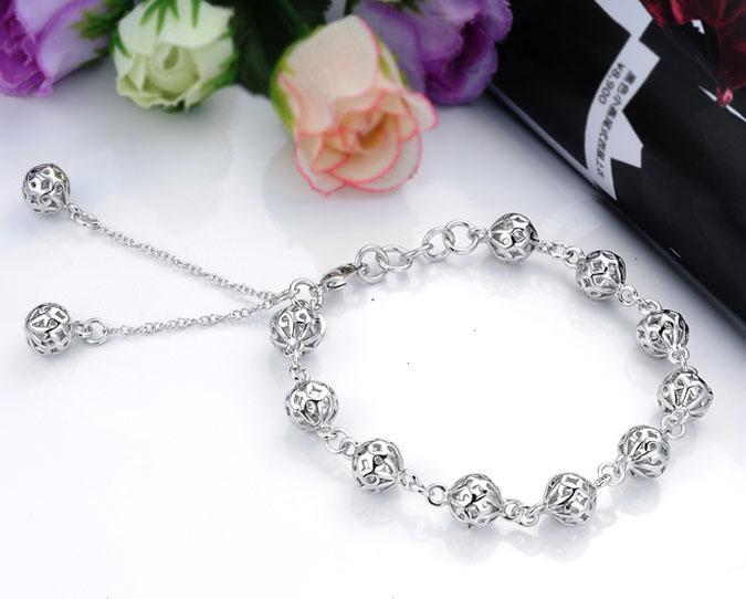 Man 925 Stamp Silver Color Chain Hollow 10mm Ball Bracelets Beads Bangles Party Retro Jewelry Accessories For Women Christmas