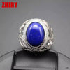 Man Natural blue Lapis Lazuli ring genuine gemstone rings real solid 925 sterling silver men Jewelry