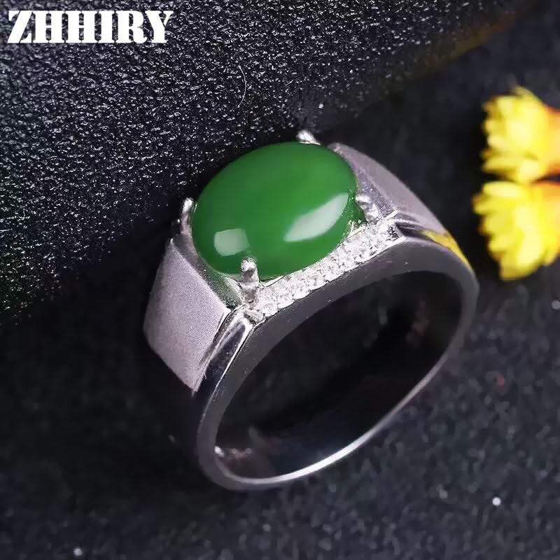 Man Ring Real Jasper Rings Natural Jade Genuine Gem Stone Solid 925 Sterling Silver Men and Women General Jewelry