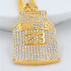 Man's Iced Out Hip Hop Bulls No.23 Jordan Basketball Jersey Pendant Necklace Gold Bling Rhinestone Cuban Chain Rapper Jewelry