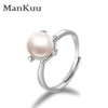 7-8mm Natural Pearl Ring Fashion Design Round Pearl Setting 925 Sterling Silver Base Adjustable Ring For Women