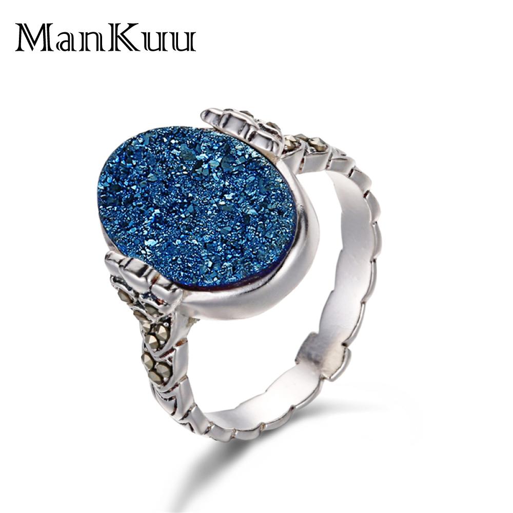 925 Sterling Silver Gemstone Ring Oval Natural Crystal Raw Cabochon Sterling Silver 925 Ring Fashion Opal Rings For Women