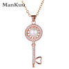 925 Sterling Silver Key Necklace Delicate Silver Key Micro Pave AA+ CZ Crystal Round Pearl Necklaces For Women