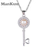 925 Sterling Silver Key Necklace Delicate Silver Key Micro Pave AA+ CZ Crystal Round Pearl Necklaces For Women