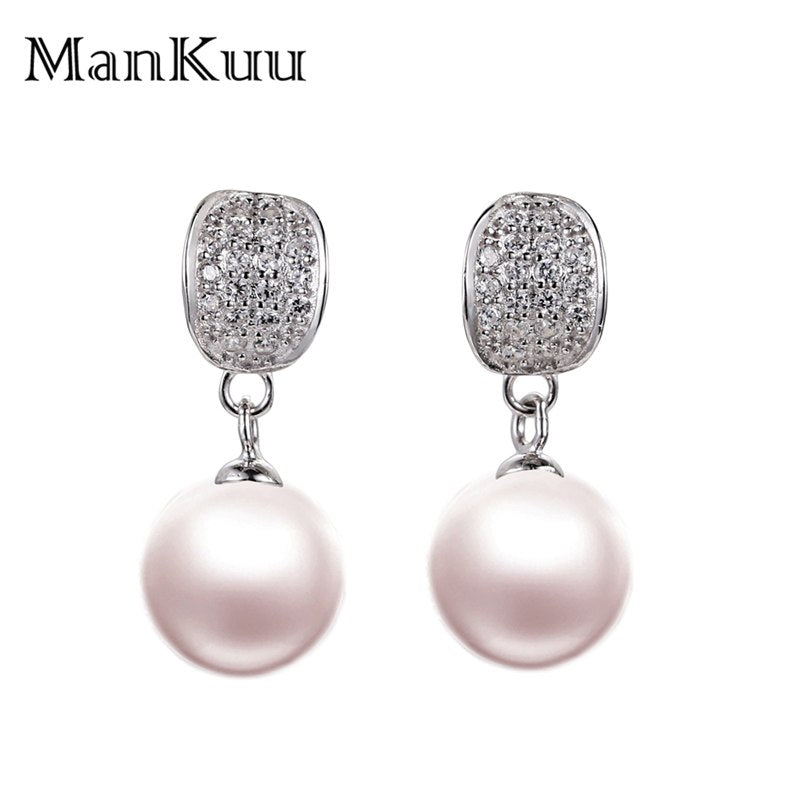 Classic Dangle Earrings For Women 8-9mm Natural Round Pearl Drop Earrings 925 Sterling Silver Dangle Earrings