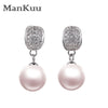 Classic Dangle Earrings For Women 8-9mm Natural Round Pearl Drop Earrings 925 Sterling Silver Dangle Earrings