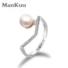 Fashion Pearl Ring 6-7mm White Round Pearl 925 Sterling Silver Rings Inlaid CZ Crystal Wedding Rings For Women