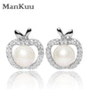 Tendy 925 Sterling Silver Natural Pearl Earrings AppleShape Stud Earrings Rhinestone Fashion Jewelry For Women
