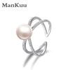 Wedding Engagement Ring AAA+Natural White Round Pearl Fashion Design 925 Sterling Silver Bridal Ring For Women