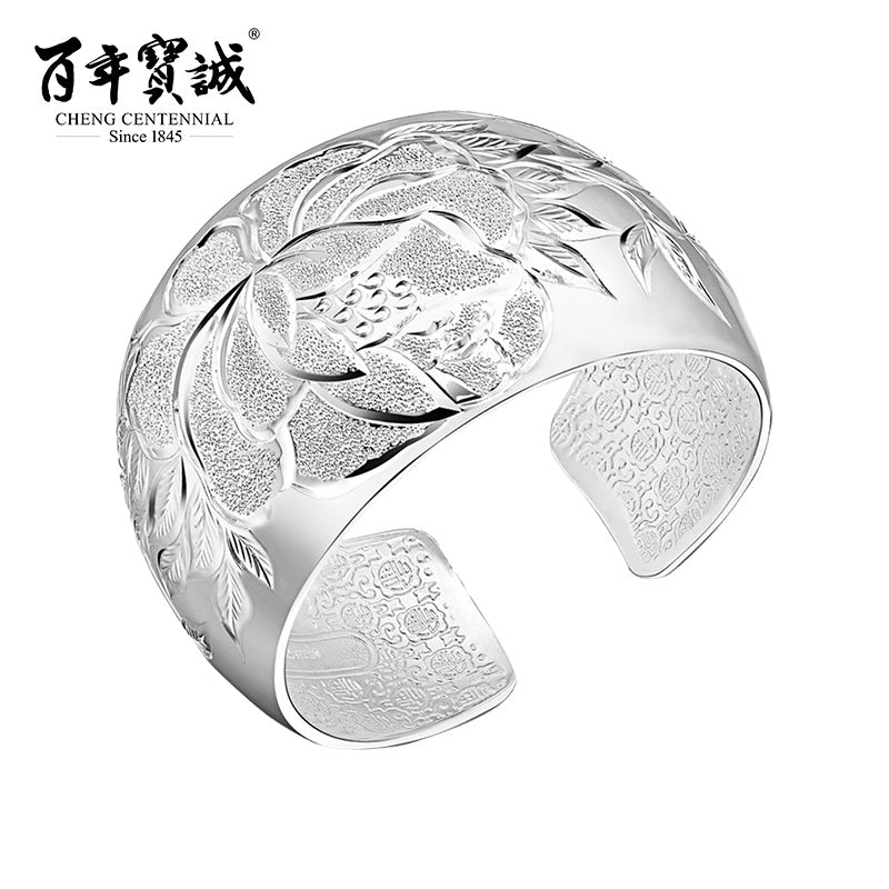 Manual sculpture Peony Sterling silver bracelet Female Silver ornament Ringent design jewelry