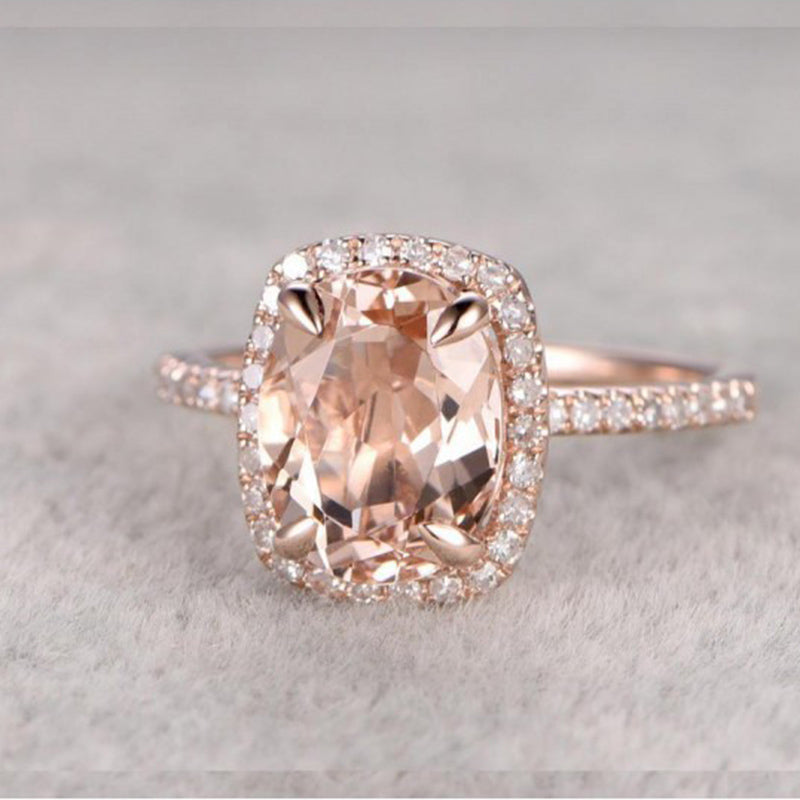 Brand Champagne Crystal Wedding Cubic Zirconia Ring Rose Gold Color Tone Fashion Engagement Rings Jewelry for Women