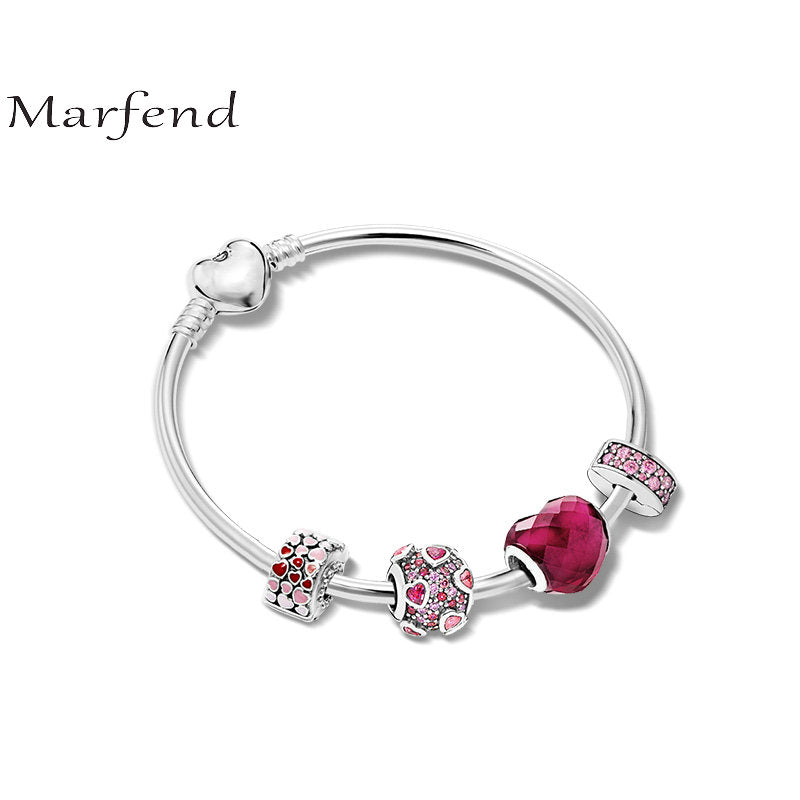 Marfend 2020 Fashion Jewelry Love Charm Bracelets &heart Bangles For Women Crystal Beads Fit Pandora Bracelet