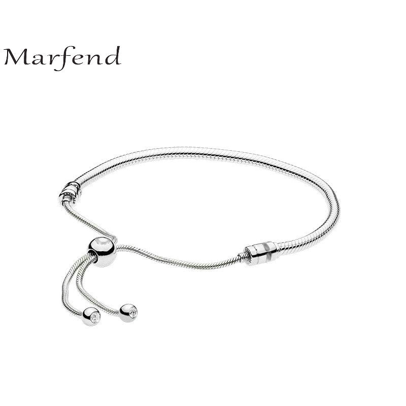 Marfend 2020 New 925 Sterling Silver 28cm adjustable Snake Chain Charm Bracelet & Bangle Fit Original brand Women Jewelry Gifts