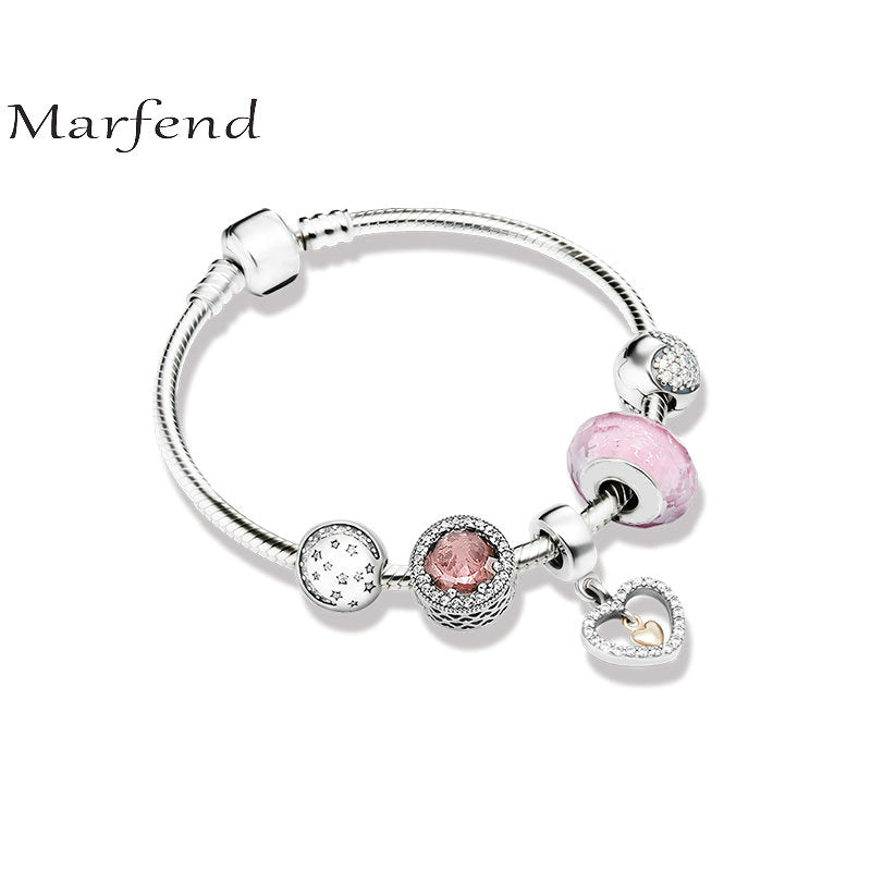 Marfend 925 silver bracelet Stars, love and pink Fit Original pandora Bracelet Women DIY Jewelry Gifts