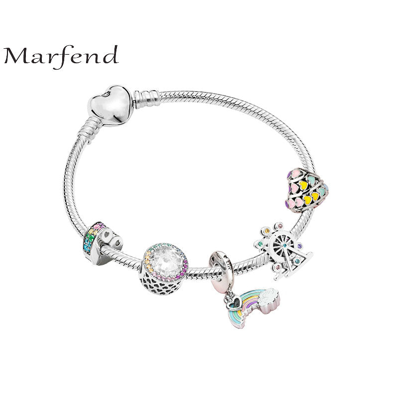 Marfend 925 silver bracelet rainbow heart shape Fit Original Pandora Bracelet Women DIY Jewelry love Gifts