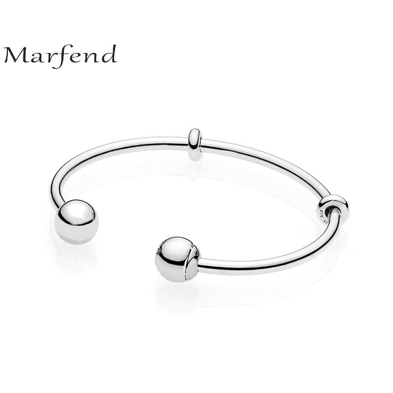 Marfend Fine 100% Sterling Silver 925 Elegant Open Charm Bracelet & Bangle For Women Anniversary Wedding Jewelry