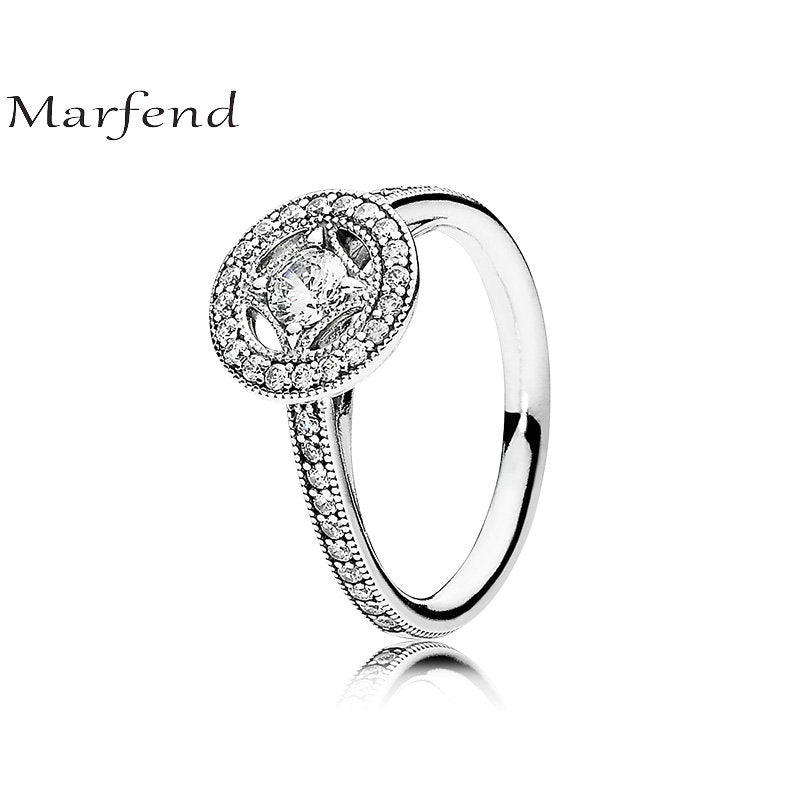 Marfend Fine Detail Authentic 100% Sterling Silver 925 Charming & Retro Vintage Allure Clear CZ Finger Rings For Women Jewelry