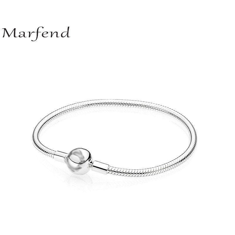 Marfend Fine Sterling Silver 925 Classic Round Head Snake Chain Charm Bracelet & Bangle Fit Original brand Jewelry 16cm-21cm
