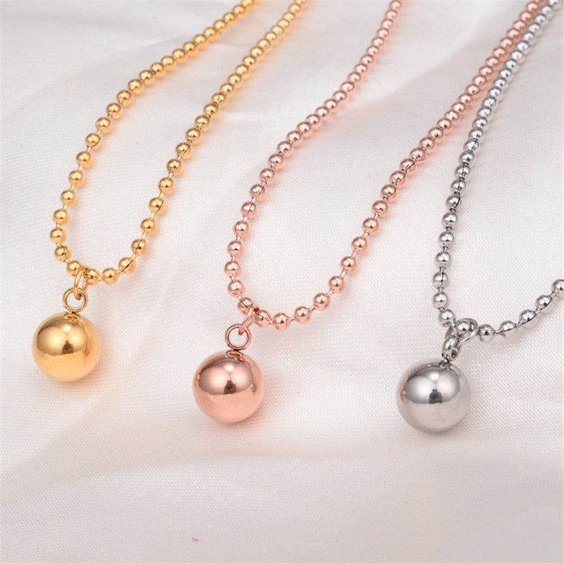 Smooth Steel Ball Pendant Necklace Titanium Steel Rose Gold Color Woman Fine Jewelry Birthd Gift   P85