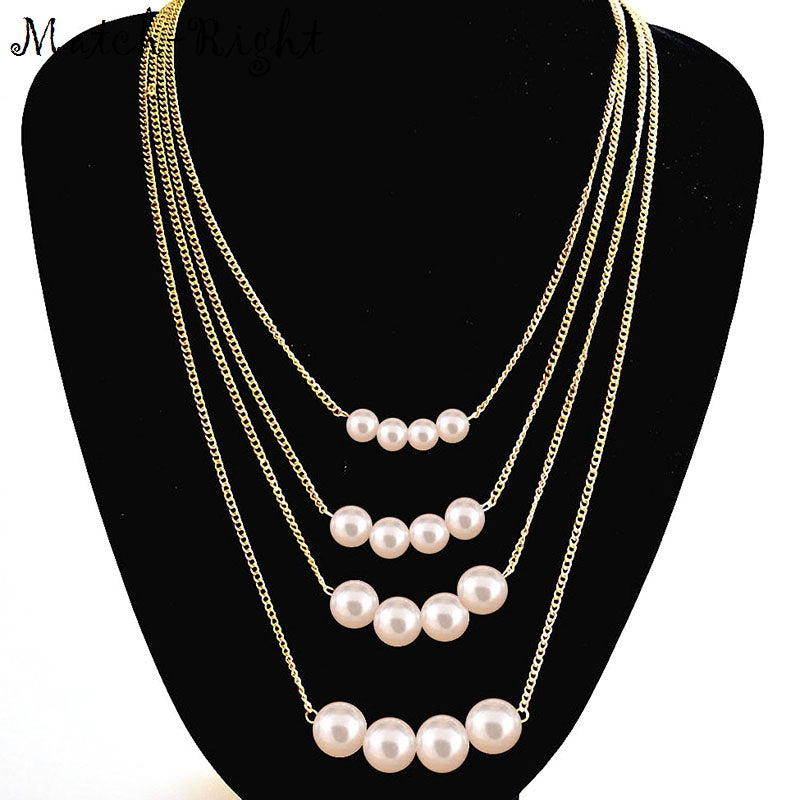 Multi Layer Simulated Pearl Statement Necklace Summer Style Necklaces & Pendants Women Link Chain Cloar Jewelry