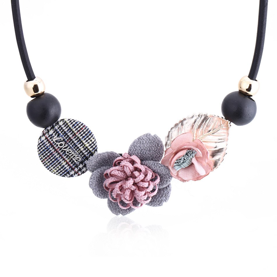 Trendy Women Rope Chain Necklaces & Pendants Faric Flower Statement Necklace Love Me for Women Jewelry SP241