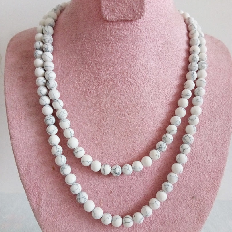 Matte 8mm Black Line White Howlite Turquois Necklace Jewelry Round Natural Stone Boho Turquoises Necklace for Wedding Party Prom