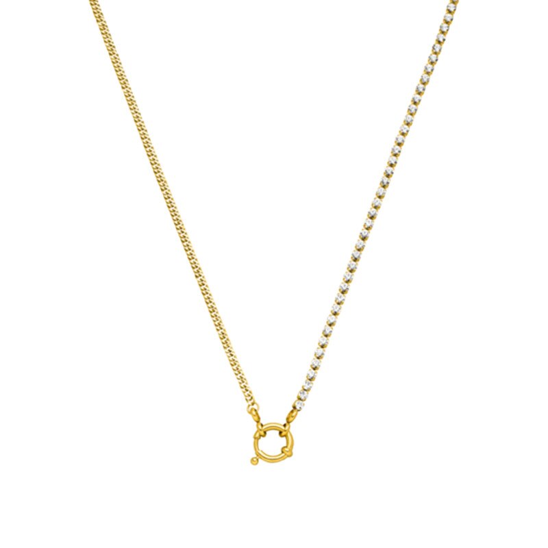 Mavis Hare Can Opened Clasp Glitter Charm Chain Necklace with Half Crystal Half Chain fit DIY Charms