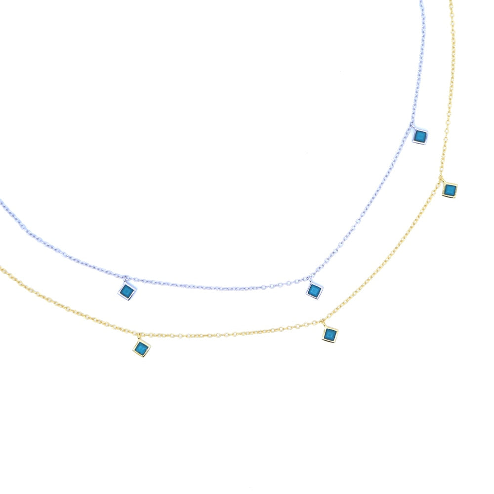 Maxi Necklace Collier 2020 New 925 Silver Turquoises Necklaces Three Squares Pendants Jewelry For Women Piercing Wedding Choker