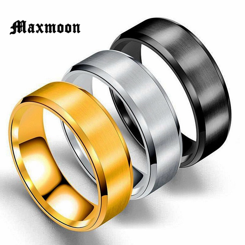 Maxmoon Metal Stainless Steel Wide Rings Sports Male Simple Men Silver Color Jewelry Ring glod Summer  Business Boy