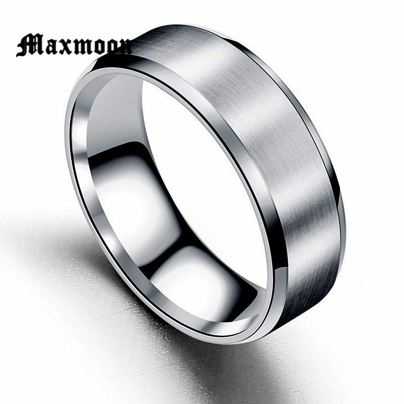 Maxmoon Metal Stainless Steel Wide Rings Sports Male Simple Men Silver Color Jewelry Ring glod Summer  Business Boy