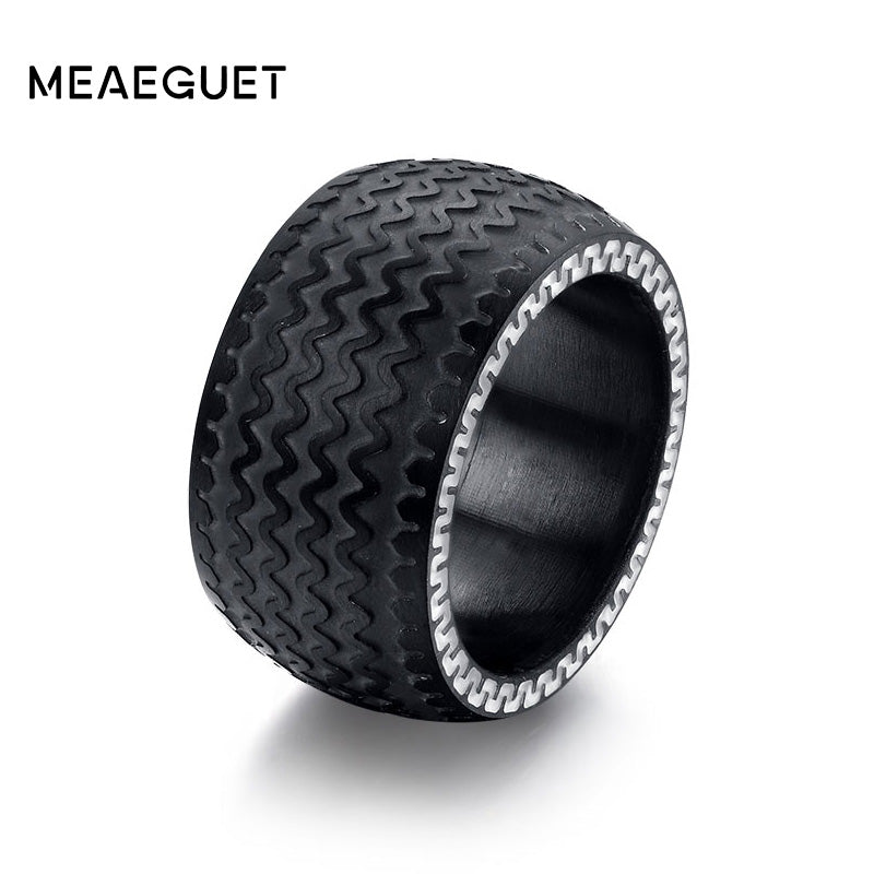 13mm Punk Tire Rings For Men Stainless Steel Wedding Bands Black Color Design Ring